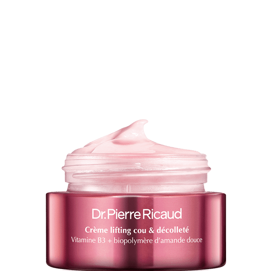 Lifting-Creme für Hals und Dekolleté mit Vitamin B3 und Süßmandel-Biopolymer pot ouvert